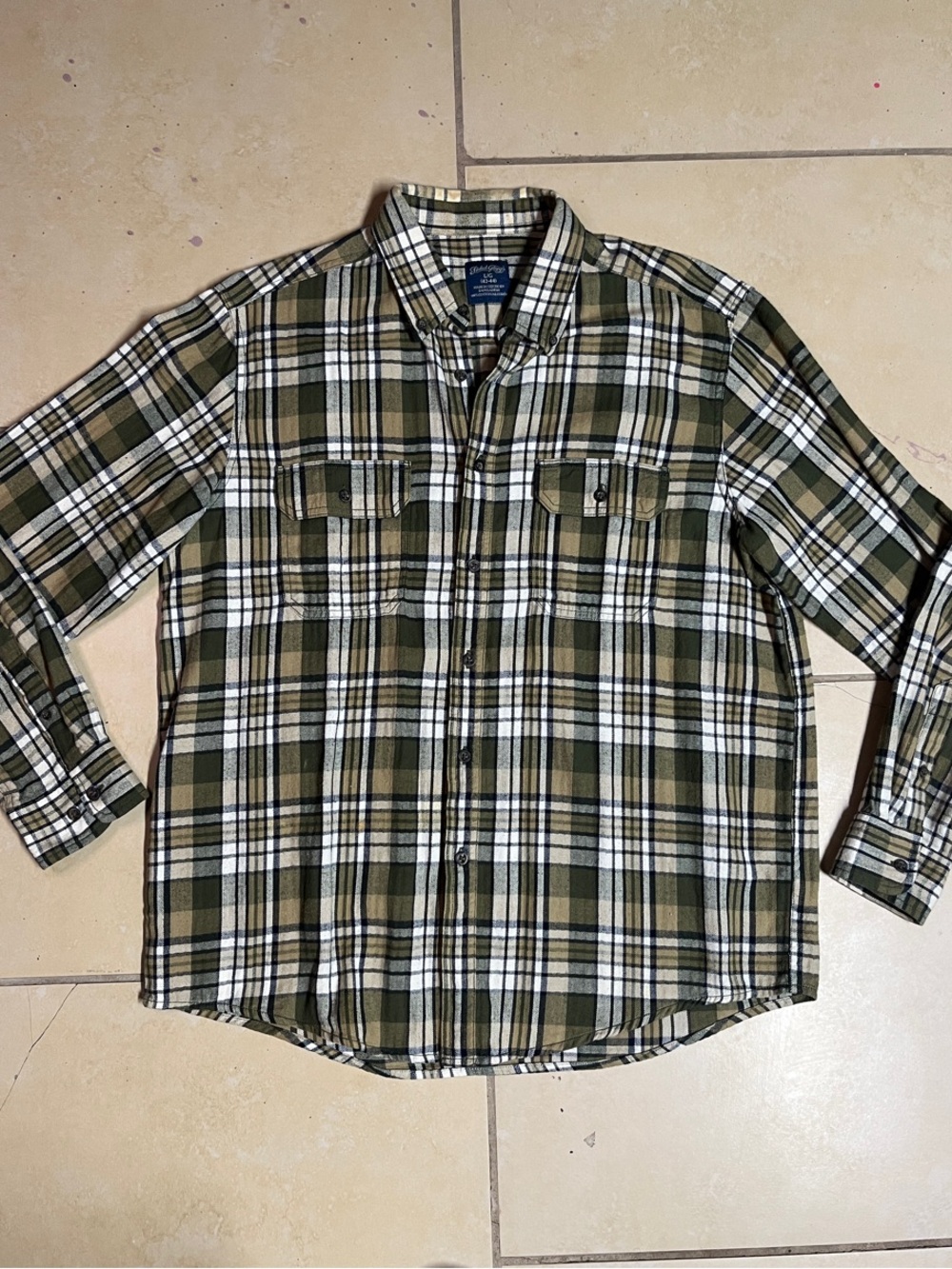 Faded Glory Olive & White Plaid Button-Down Shirt